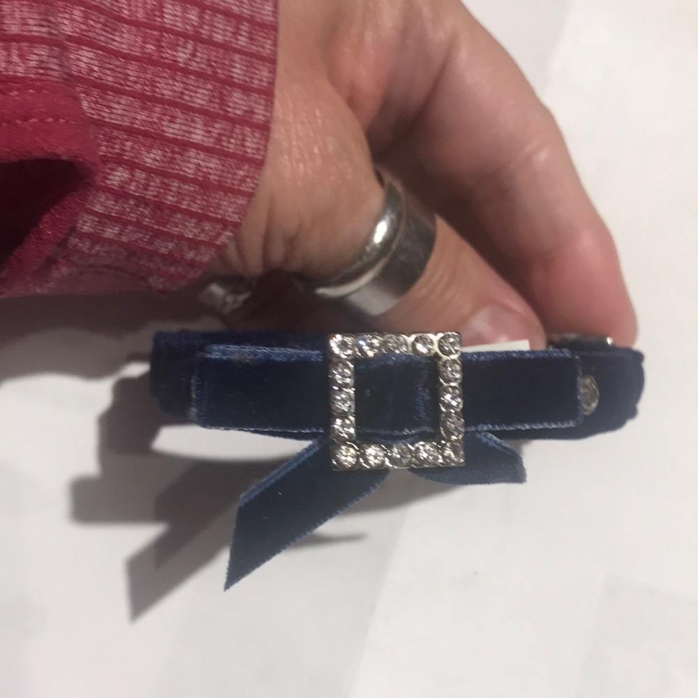 Blue Velvet Rhinestone Cat Collar